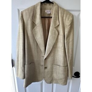 Talbots Hand woven Hand dyed‎ 100% Silk Tweed Blazer  Yellow Khaki Women's 12